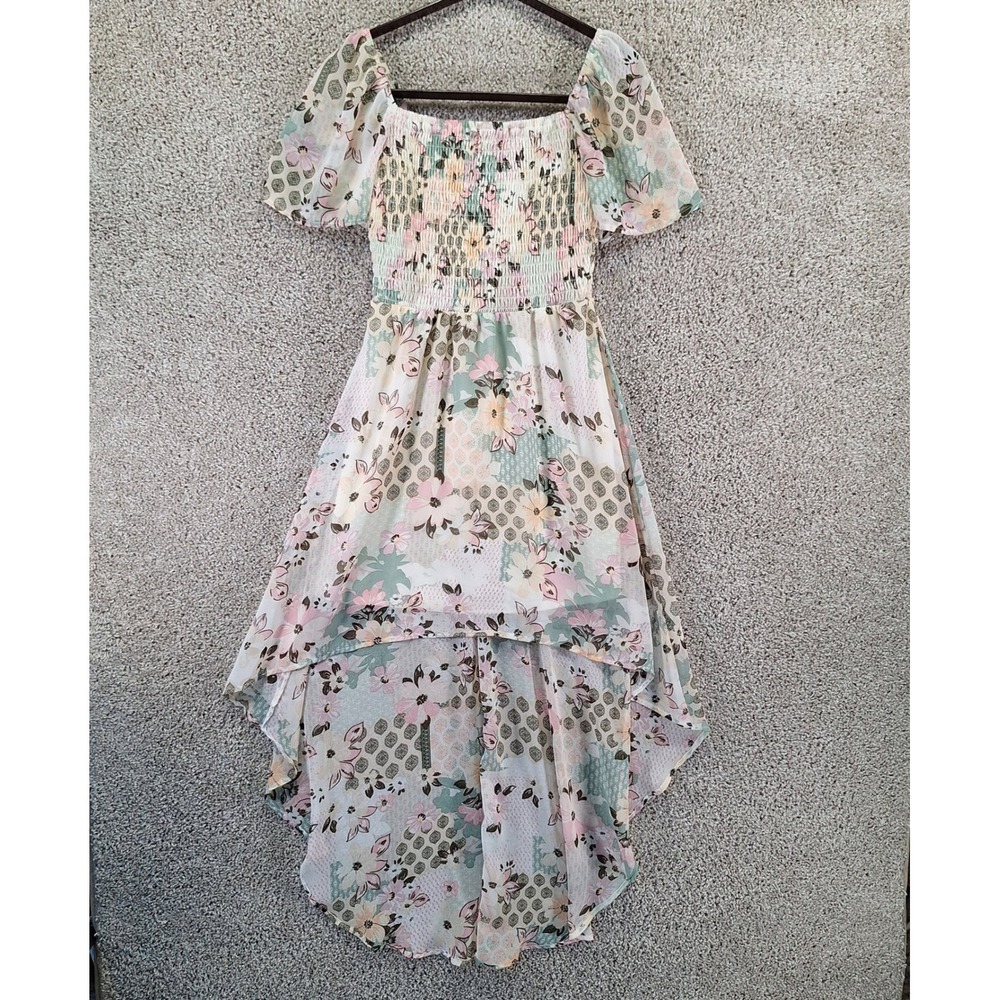 Lily Rose Dress Womens M White Floral High Low Smocked Boho Summer